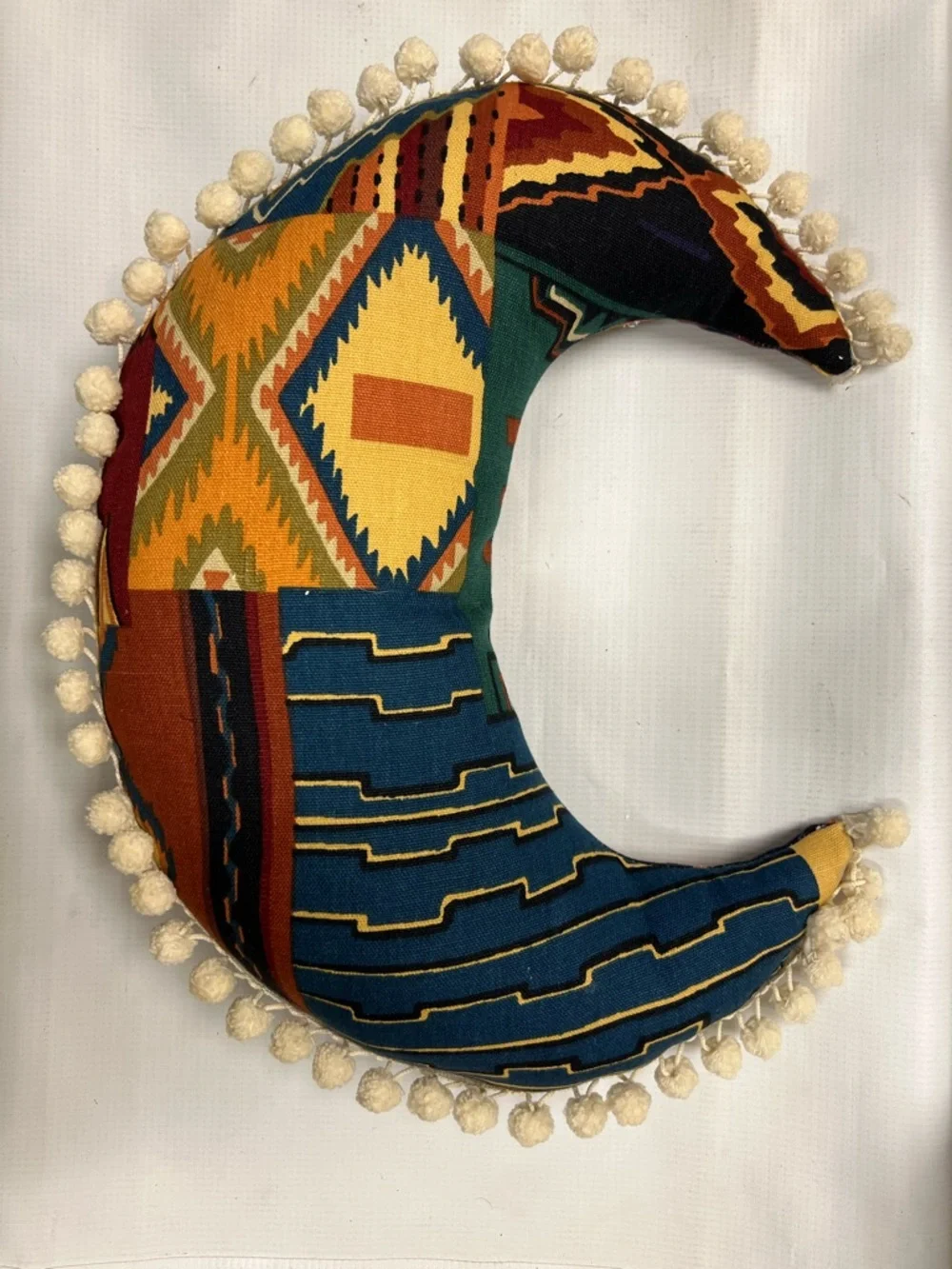Vtg Handcrafted Multicolor Ethnic Tribal Moon Pillow with Tassels